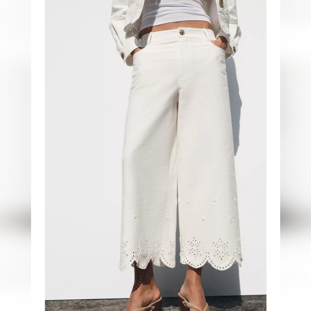 Zara Eyelet Embroidered Culottes Pants